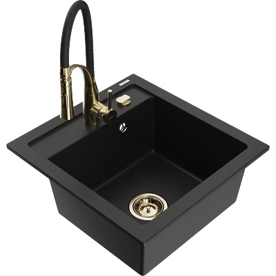 Mexen Vito гранитна кухненска мивка с 1 отделение и кухненски смесител Aster, черен - 6503-77-73450-57-G (6503-77-73450-57-G)