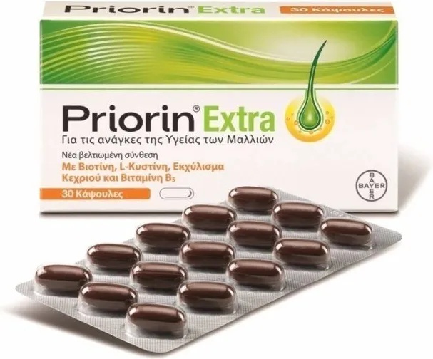 BAYER Хранителна добавка против косопад , Bayer Priorin Extra Vitamin - Anti Hair Loss Treatment For Regrowth - 30 tabs