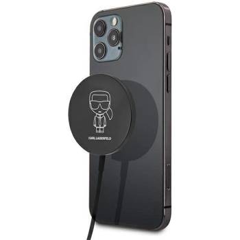 KARL LAGERFELD Безжично зарядно Karl Lagerfeld KF000566-0, MagSafe съвместимост, 15W с USB-C кабел, Черен (KF000566-0)