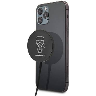 KARL LAGERFELD Безжично зарядно Karl Lagerfeld KF000566-0, MagSafe съвместимост, 15W с USB-C кабел, Черен (KF000566-0)