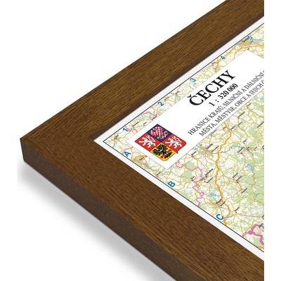 Excart Maps Čechy - obří nástěnná mapa 190 x 137 cm Varianta: mapa v dřevěném rámu, Provedení: Pegi tmavý ořech