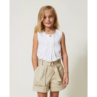Twinset Girl kraťasy s vysokým pasem a páskem zlatá