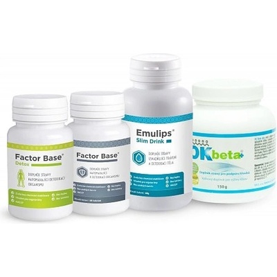OKG Detox pack II Komplexní pročištění organismu Factor Base Detox 60 tabliet Factor Base 60 tabliet Emulips Slim Drink 60 g. OK Beta+ 150 g