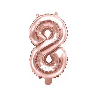 PartyDeco Балон от фолио Mini - число 8 розово златен 35 см