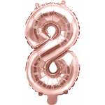 PartyDeco Балон от фолио Mini - число 8 розово златен 35 см