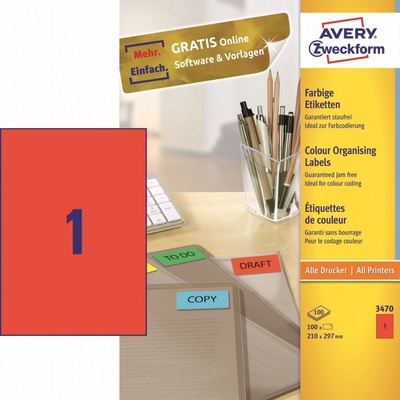 Avery Zweckform 100 listů, A4, červené 3470