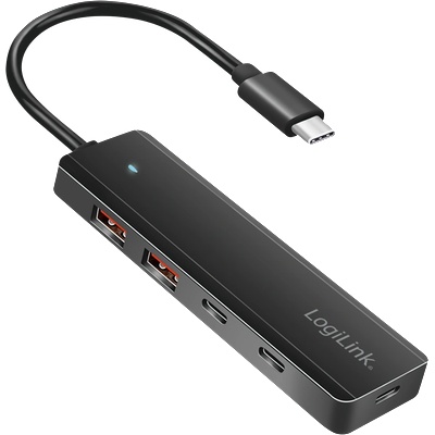 LogiLink Ултратънък USB-C хъб, 4 порта, 2x USB-A, 2x USB-C, черен