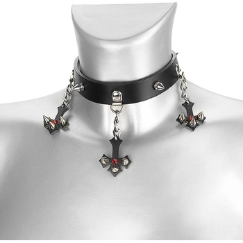 Image 1 of Leather & steel fashion чокър chained cross - LSF9 94