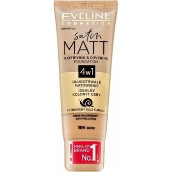Eveline Cosmetics Satin Matt zmatňujúci make-up s extraktom zo slimáka 104 Beige 30 ml