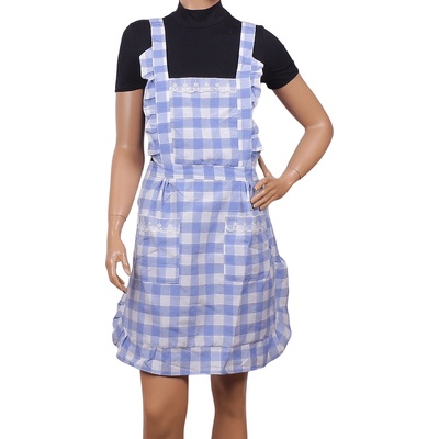 Готварска престилка с кариран десен в синьо и бяло