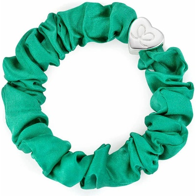 By Eloise London Silver Heart Silk Scrunchie barva Jungle Green