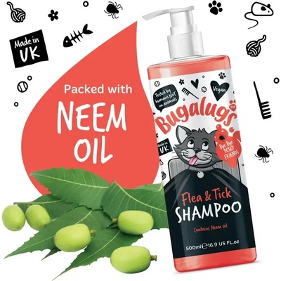 Bugalugs Flea & Tick Cat Shampoo with Neem Oil Шампоан против Бълхи и Кърлежи за Котки 500ml