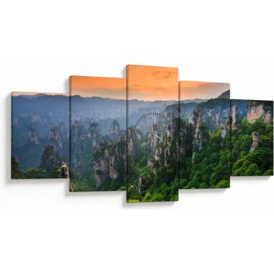 Obraz - Národný lesný park Zhangjiajie (s hodinami), päťdielne 150x80 cm s hodinami