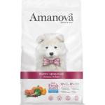 Amanova puppy sensitive salmon deluxe - пълноценна храна за подрастващи кученца от средни и едри породи с чувствителна кожа, със Сьомга и тиква - 2 кг, Испания - 33186
