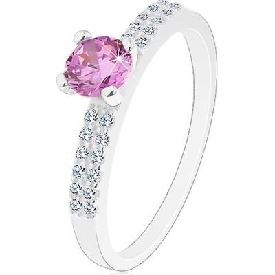 Šperky Eshop Blýskavý prsten ze stříbra 925 kulatý zirkon ve růžovém odstínu dvojitá linie J03.05