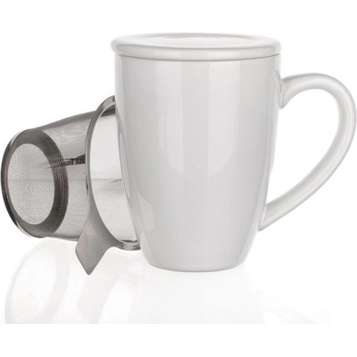 Banquet Hrnek s víčkem a nerezovým sítkem BONNET bílý 350 ml