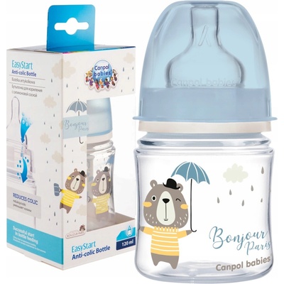 Canpol babies fľaša sa širokým hrdlom Bonjour Paris modrá 120ml