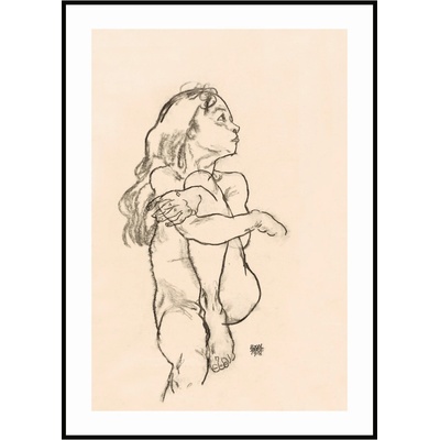 Jen tak z lásky Plakát Egon Schiele - Sedící nahá dívka svírající levé koleno Rozměr plakátu: 30 x 40 cm