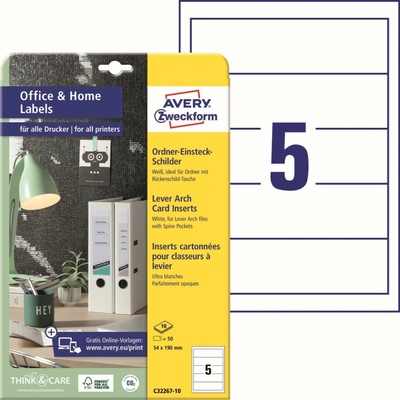 Avery Zweckform C32267-10 Zásuvné štítky do pořadačů 54x190 mm 50 ks bílé