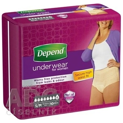 DEPEND SUPER S/M pre ženy naťahovacie nohavičky, obvod bokov 70-105 cm, 1x10 ks