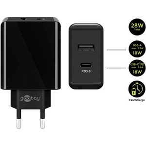 Goobay 28W USB-A/USB-C бързо зарядно устройство, черно 44960 (44960)