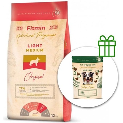 Fitmin Medium Light 12 кг + Fitmin Play&Train Агнец и Говеждо БЕЗПЛАТНО