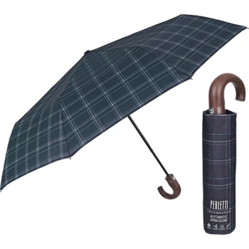 Мъжки автоматичен Open-Close чадър Perletti Technology 21827, Шотландско каре в тъмносиньо и зелено