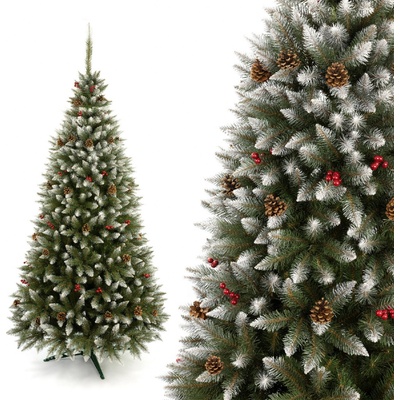 TRENDIE Vánoční stromek Smrk se šiškami a jeřabinou 220 cm – Sleviste.cz