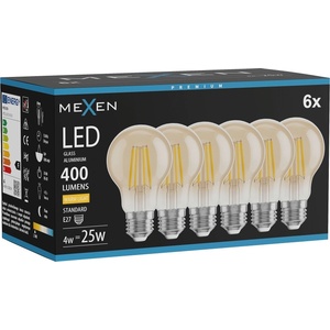 Mexen Vintis 6x LED крушка с нажежена жичка E27, A60, 4W, Топла - 2700K, 400 lm, амбър (L150-E27-0427-50x06)