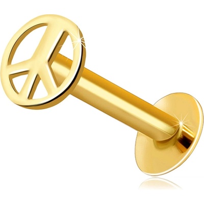 Šperky eshop zlatý piercing do rtu a brady kulatý symbol míru lesklý povrch S2GG206.56