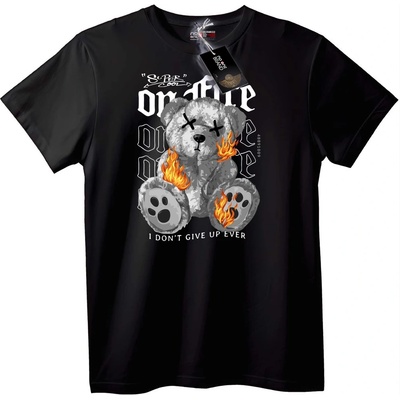 NOONEBRAND Тениска с Горящ плюшен мечок - S, Black