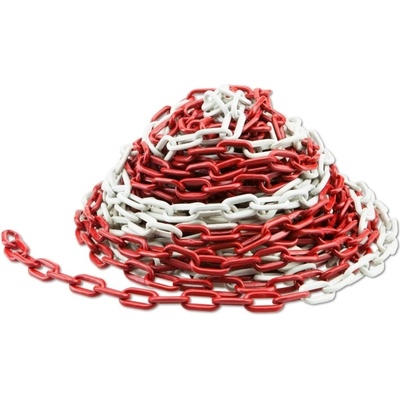 Plastový řetěz – červeno-bílá, 25 m × 6 mm