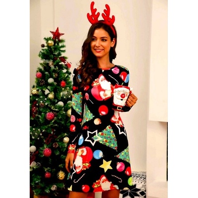 Šaty s vianočnou potlačou Merry Christmas čierna s potlačou