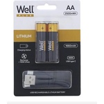 Well Акумулаторна батерия WELL, презареждаща се с USB-C кабел, микрокерамична (AA) 1660mAh, 2бр. /Cs ACCU-14500/166C-BL2-WL (ACCU-14500/166C-BL2-WL)