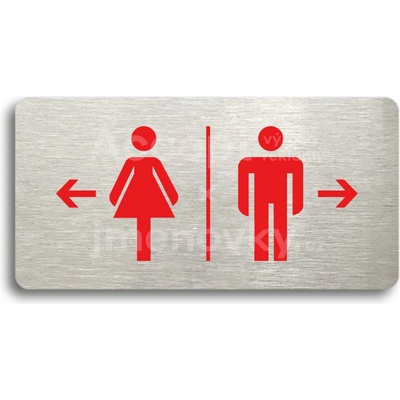 ACCEPT Piktogram WC ŽENY VLEVO, WC MUŽI VPRAVO - stříbrná tabulka - barevný tisk bez rámečku