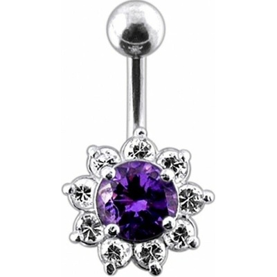 S4U Stříbrný piercing do pupíku kytička (tmavě fialová) BP01169-A