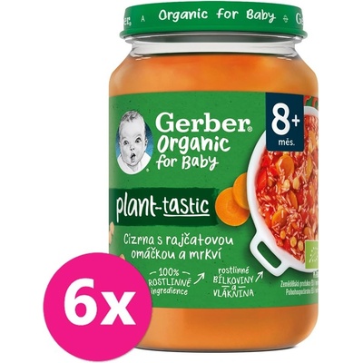 Gerber Organic 100 % rastlinný príkrm cícer s paradajkovou omáčkou a mrkvou 6 x 190 g