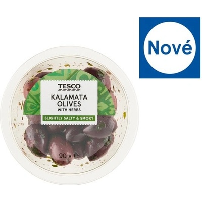 Tesco Marinované olivy kalamata s peckou a bylinkami 90 g