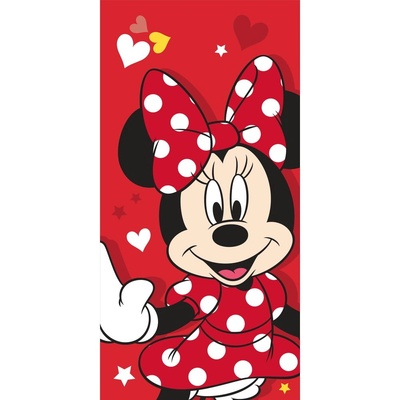 Jerry Fabrics Червена памучна детска кърпа 70x140 cm Minnie "Red heart" - Jerry Fabrics (23TW304)