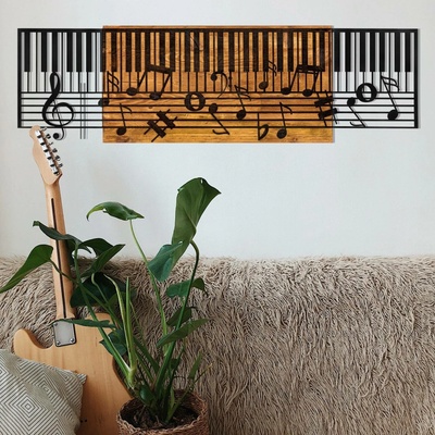 ASIR Nástěnná dekorace dřevo KLÁVESY A NOTY 100 x 30 cm