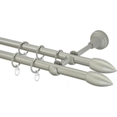 OK-GarnýžeCZ Garnýž kovová dvouřadá 16mm Špice double stříbrná mat 420 cm do stěny / kroužky s háčkem