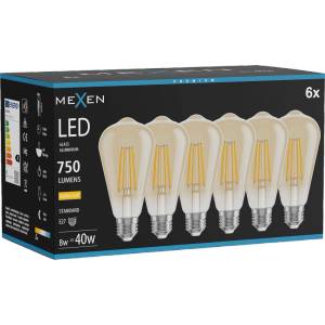 Mexen Vintis 6x LED филамент крушка E27, ST64, 8W, Топла светлина - 2700K, 750 lm, кехлибар (L152-E27-0827-50x06)