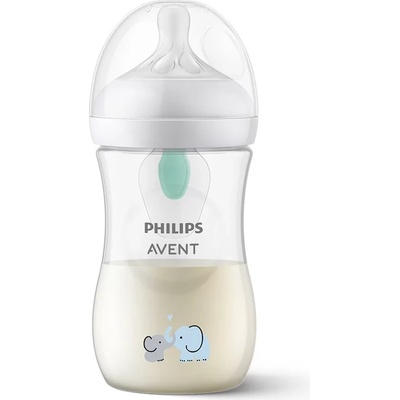 Philips Шише за хранене Philips Avent - Natural Response с AirFree клапа, 260 ml, с биберон поток 3, 1м+, с декорация Слончета (00A.0581.001)