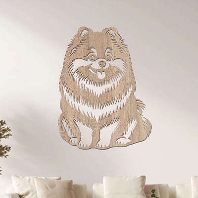 dřevo života Dřevěný obraz psa Pomeranian Rozměry (cm): 45x60, Zvolte barvu dekoru: Dub Sonoma