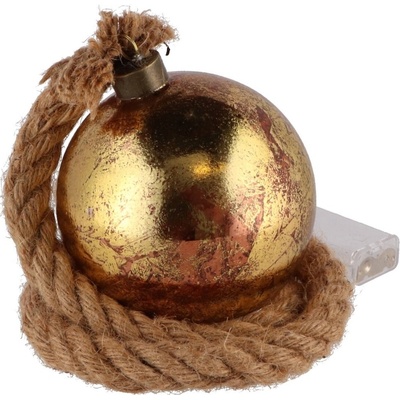 Textilomanie LED vianočná ozdoba s jutovým lanom zlatá priemer 12 cm