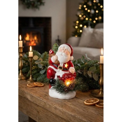 Dekorace MagicHome, Santa s erbem, LED, terakota, 10x8,2x13,7 cm
