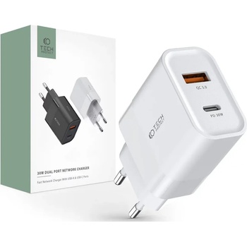 Tech-Protect C30W 1x USB-A + USB-C White (9589046926792)