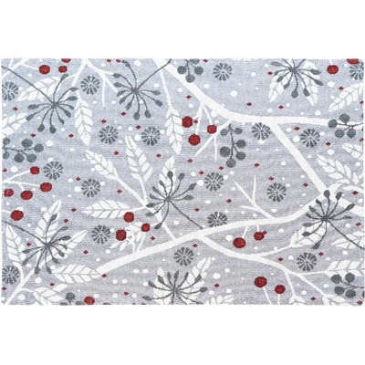 SCANquilt prostírání MOTIV listy bobule šedočervená běhoun delší strana 100-170 cm