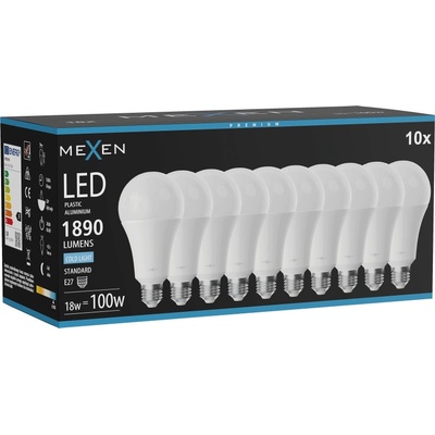Mexen Nova 10x LED крушка E27, A70, 18W, Студена - 6500K, 1890 lm - L100-E27-1865-01x10 (L100-E27-1865-01x10)