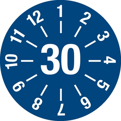 Kontrolná nálepka 30, modrá, fólia samolepiaca, 25 mm, BJ = 5 x 15 ks